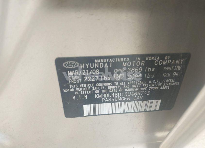 Photo 9 of 2008 Hyundai Elantra GLS/SE (VIN KMHDU46D18U466723)