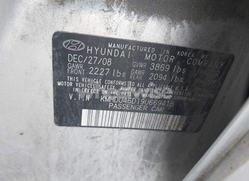 Photo 9 of 2009 Hyundai Elantra GLS (VIN KMHDU46D19U669418)