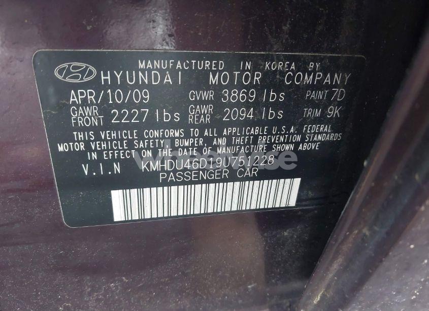 Photo 9 of 2009 Hyundai Elantra GLS (VIN KMHDU46D19U751228)