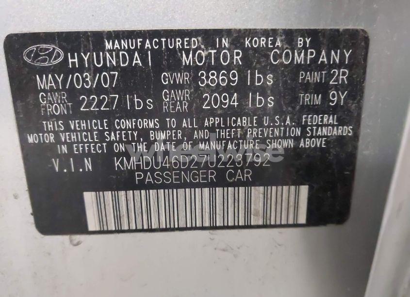 Photo 9 of 2007 Hyundai Elantra GLS/LIMITED/SE (VIN KMHDU46D27U223792)