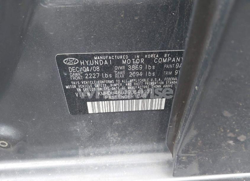 Photo 9 of 2009 Hyundai Elantra GLS (VIN KMHDU46D29U649131)