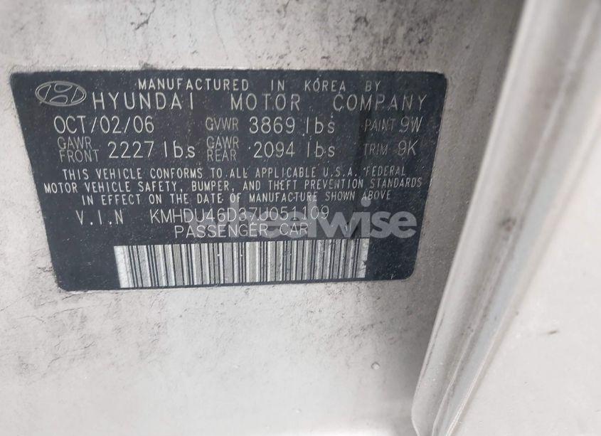 Photo 9 of 2007 Hyundai Elantra GLS/LIMITED/SE (VIN KMHDU46D37U051109)