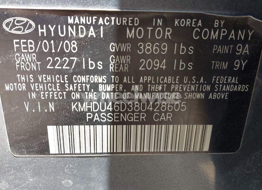 Photo 9 of 2008 Hyundai Elantra GLS/SE (VIN KMHDU46D38U428605)