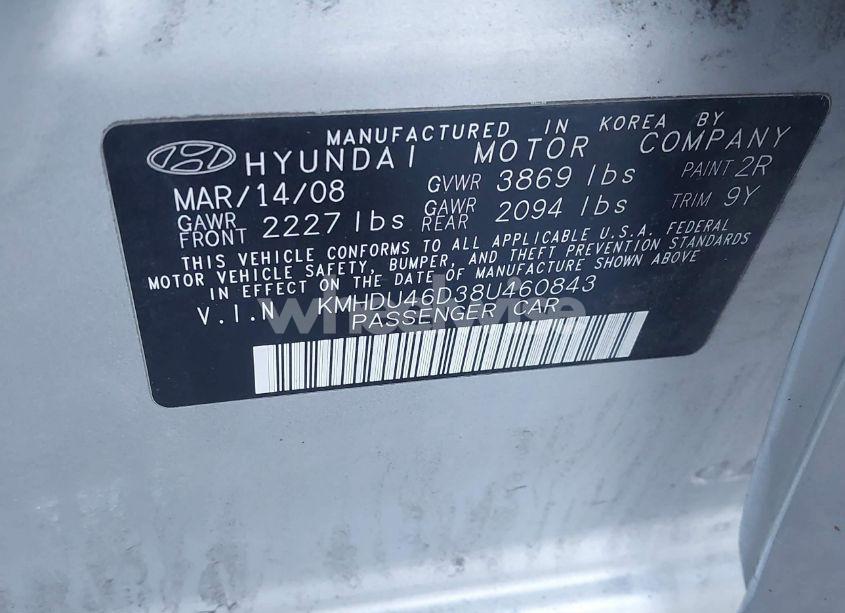 Photo 9 of 2008 Hyundai Elantra GLS/SE (VIN KMHDU46D38U460843)