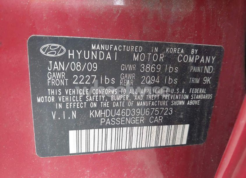 Photo 9 of 2009 Hyundai Elantra GLS (VIN KMHDU46D39U675723)