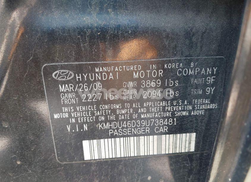 Photo 9 of 2009 Hyundai Elantra GLS (VIN KMHDU46D39U738481)