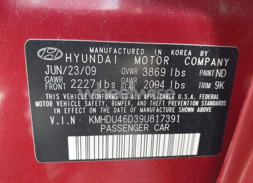 Photo 9 of 2009 Hyundai Elantra GLS (VIN KMHDU46D39U817391)