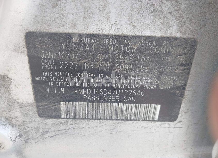 Photo 9 of 2007 Hyundai Elantra GLS/LIMITED/SE (VIN KMHDU46D47U127646)