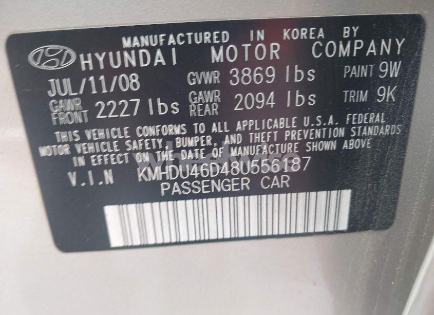 Photo 9 of 2008 Hyundai Elantra GLS/SE (VIN KMHDU46D48U556187)