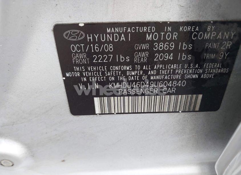 Photo 9 of 2009 Hyundai Elantra SE (VIN KMHDU46D49U604840)