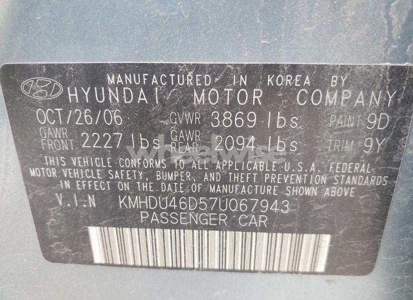 Photo 9 of 2007 Hyundai Elantra GLS/LIMITED/SE (VIN KMHDU46D57U067943)