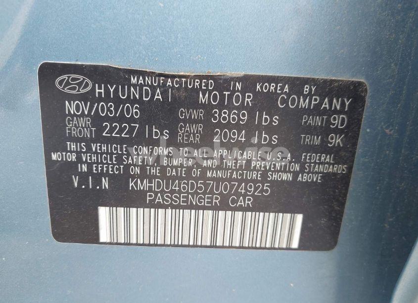Photo 9 of 2007 Hyundai Elantra GLS/LIMITED/SE (VIN KMHDU46D57U074925)