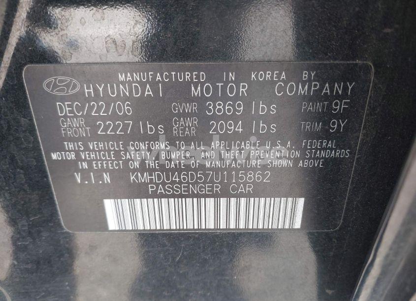 Photo 9 of 2007 Hyundai Elantra GLS/LIMITED/SE (VIN KMHDU46D57U115862)