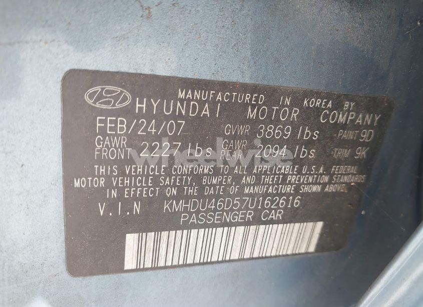 Photo 9 of 2007 Hyundai Elantra GLS/LIMITED/SE (VIN KMHDU46D57U162616)