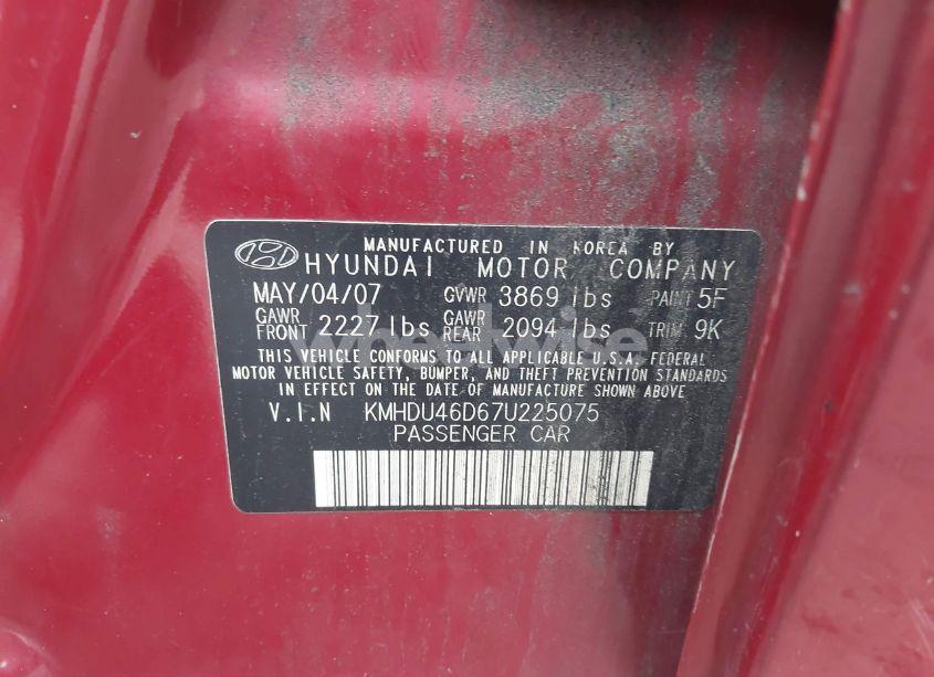 Photo 9 of 2007 Hyundai Elantra GLS/LIMITED/SE (VIN KMHDU46D67U225075)