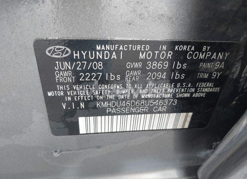 Photo 9 of 2008 Hyundai Elantra GLS/SE (VIN KMHDU46D68U546373)
