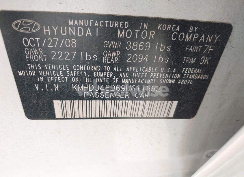 Photo 9 of 2009 Hyundai Elantra GLS (VIN KMHDU46D69U611692)