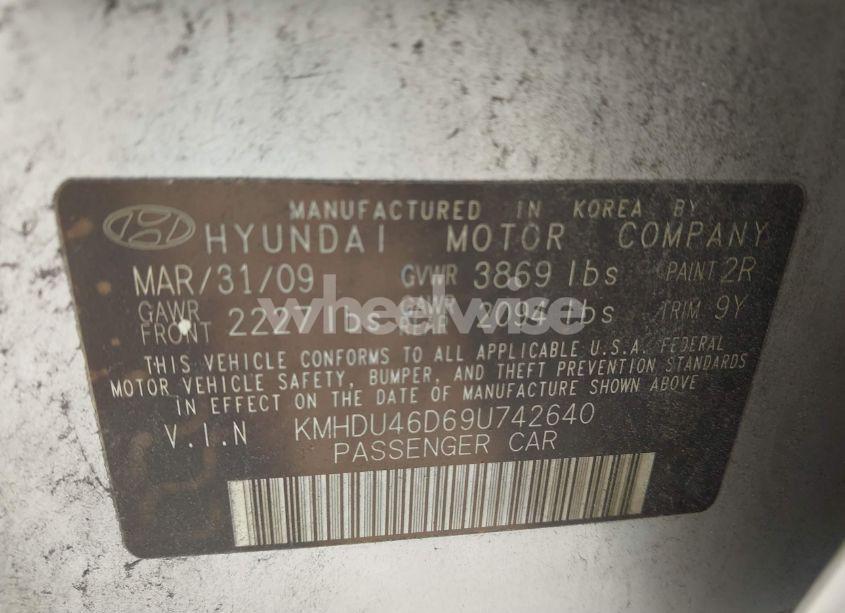 Photo 9 of 2009 Hyundai Elantra GLS (VIN KMHDU46D69U742640)