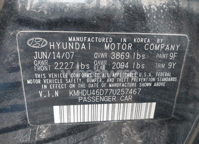 Photo 9 of 2007 Hyundai Elantra GLS/LIMITED/SE (VIN KMHDU46D77U257467)