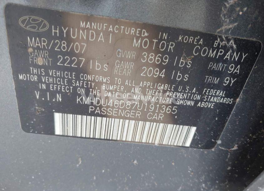 Photo 9 of 2007 Hyundai Elantra GLS/LIMITED/SE (VIN KMHDU46D87U191365)