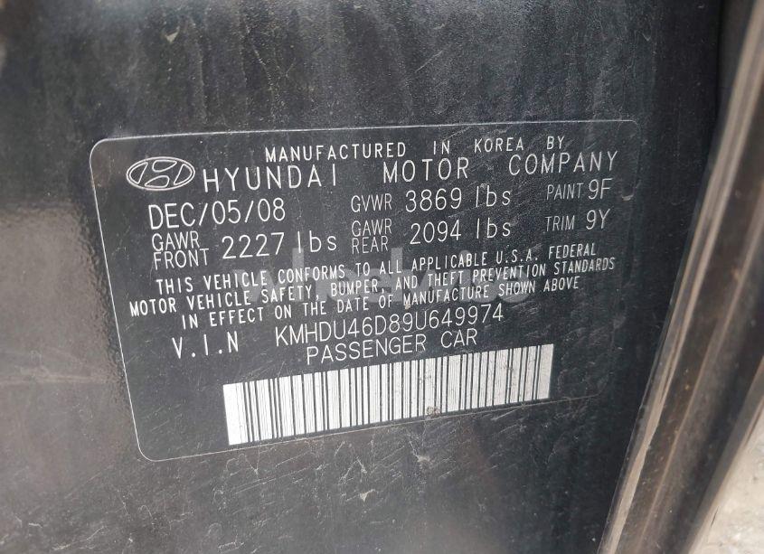 Photo 9 of 2009 Hyundai Elantra GLS (VIN KMHDU46D89U649974)