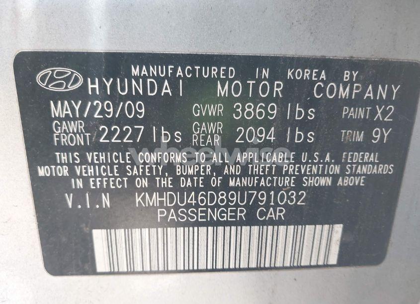 Photo 9 of 2009 Hyundai Elantra GLS (VIN KMHDU46D89U791032)