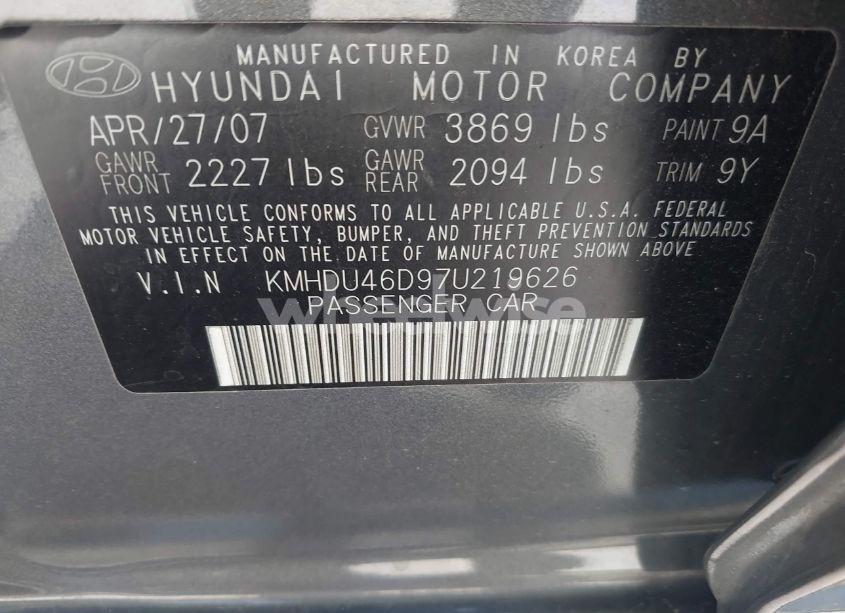 Photo 9 of 2007 Hyundai Elantra GLS/LIMITED/SE (VIN KMHDU46D97U219626)