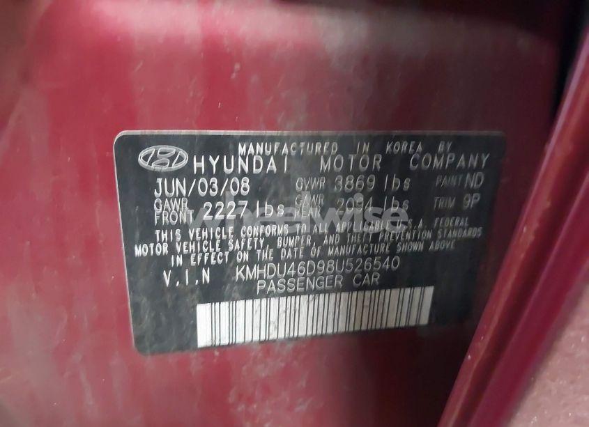 Photo 9 of 2008 Hyundai Elantra GLS/SE (VIN KMHDU46D98U526540)