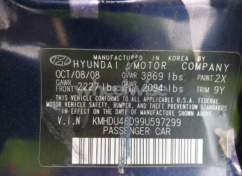 Photo 9 of 2009 Hyundai Elantra GLS (VIN KMHDU46D99U597299)