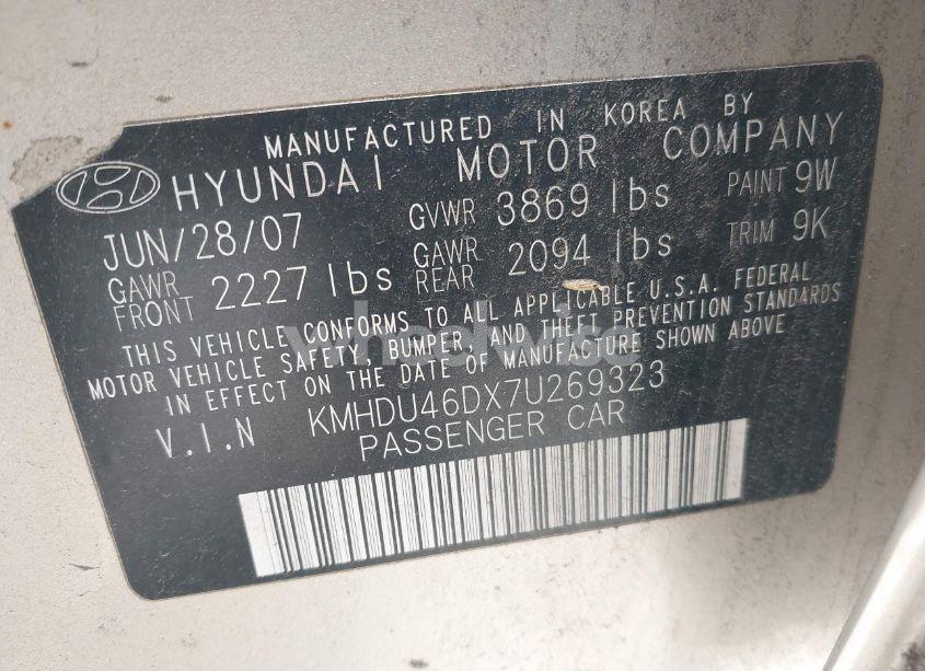 Photo 9 of 2007 Hyundai Elantra GLS/LIMITED/SE (VIN KMHDU46DX7U269323)