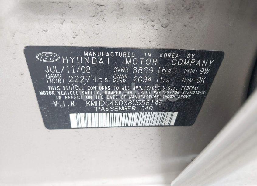 Photo 9 of 2008 Hyundai Elantra GLS/SE (VIN KMHDU46DX8U556145)