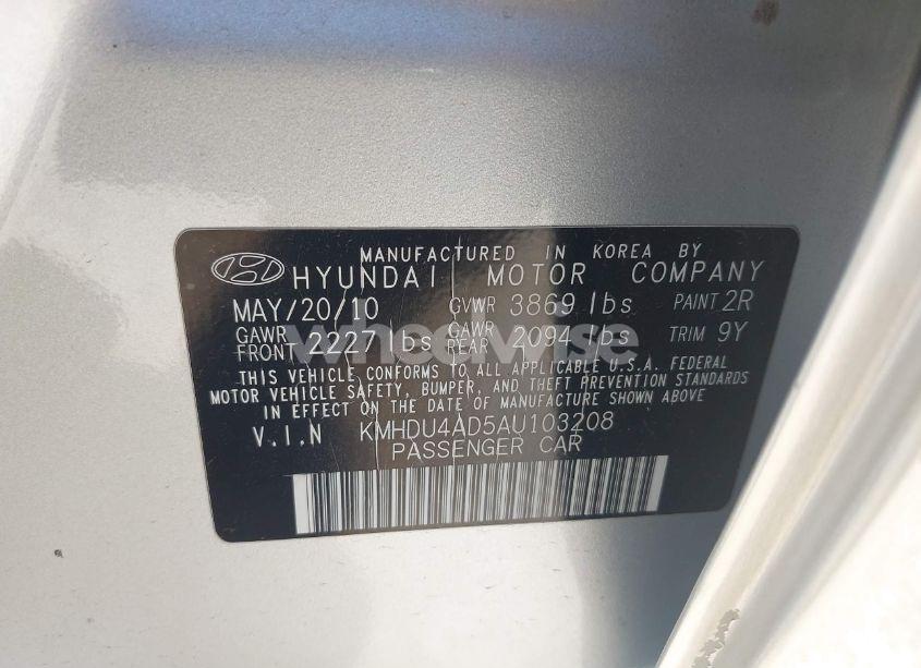 Photo 9 of 2010 Hyundai Elantra BLUE (VIN KMHDU4AD5AU103208)