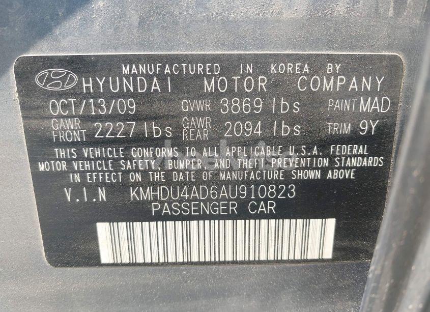 Photo 9 of 2010 Hyundai Elantra GLS (VIN KMHDU4AD6AU910823)