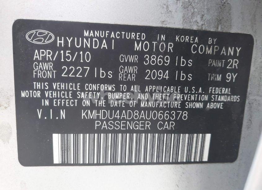 Photo 9 of 2010 Hyundai Elantra GLS (VIN KMHDU4AD8AU066378)