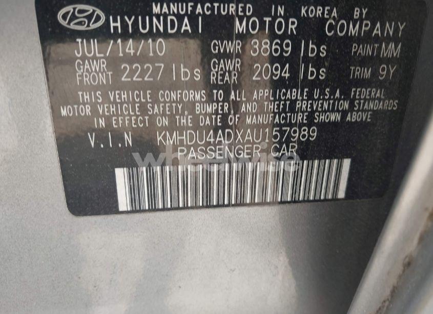 Photo 9 of 2010 Hyundai Elantra GLS (VIN KMHDU4ADXAU157989)