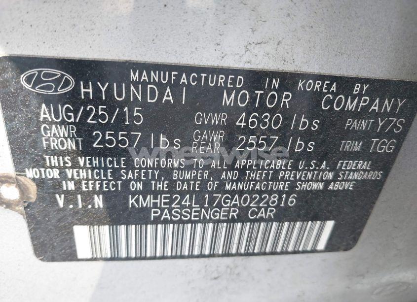 Photo 9 of 2016 Hyundai Sonata HYBRID SE (VIN KMHE24L17GA022816)