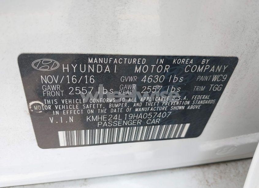 Photo 9 of 2017 Hyundai Sonata HYBRID SE (VIN KMHE24L19HA057407)
