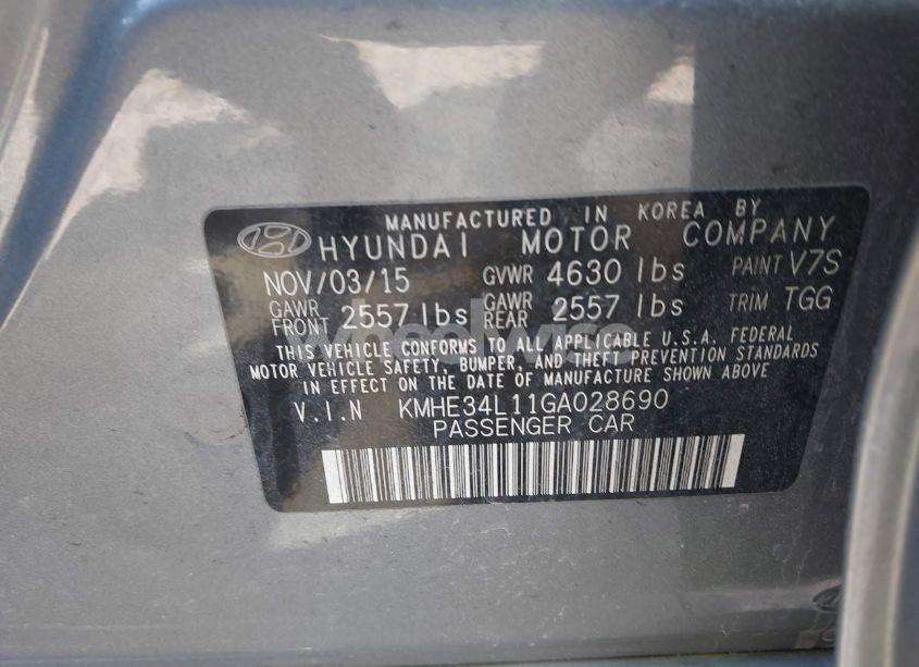 Photo 9 of 2016 Hyundai Sonata HYBRID LIMITED (VIN KMHE34L11GA028690)