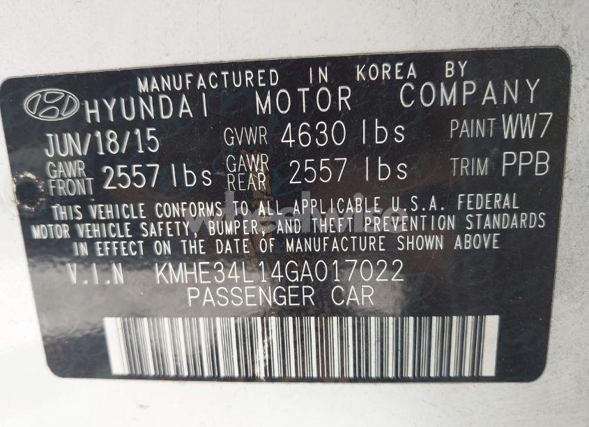 Photo 9 of 2016 Hyundai Sonata HYBRID LIMITED (VIN KMHE34L14GA017022)