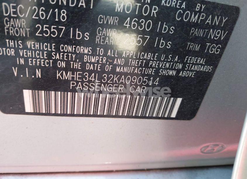 Photo 9 of 2019 Hyundai Sonata HYBRID LIMITED (VIN KMHE34L32KA090514)