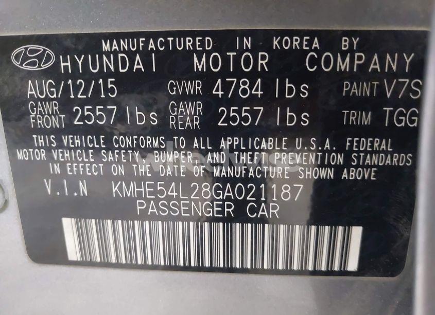 Photo 9 of 2016 Hyundai Sonata PLUG-IN HYBRID LIMITED (VIN KMHE54L28GA021187)