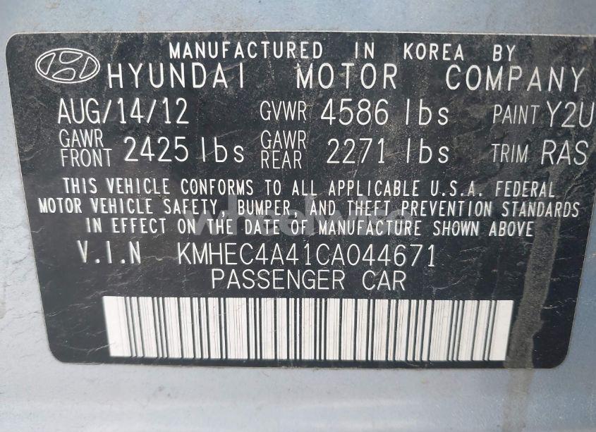 Photo 9 of 2012 Hyundai Sonata HYBRID (VIN KMHEC4A41CA044671)