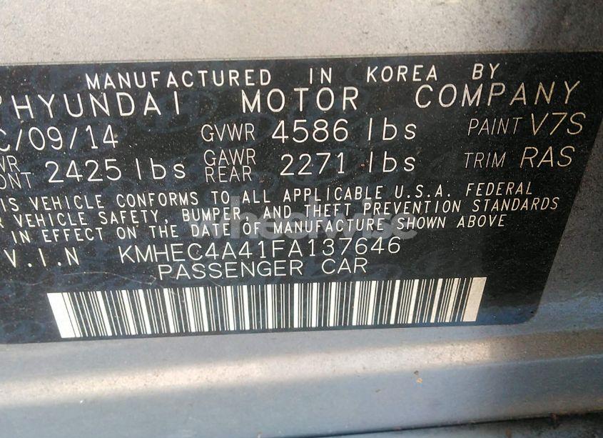 Photo 9 of 2015 Hyundai Sonata HYBRID (VIN KMHEC4A41FA137646)