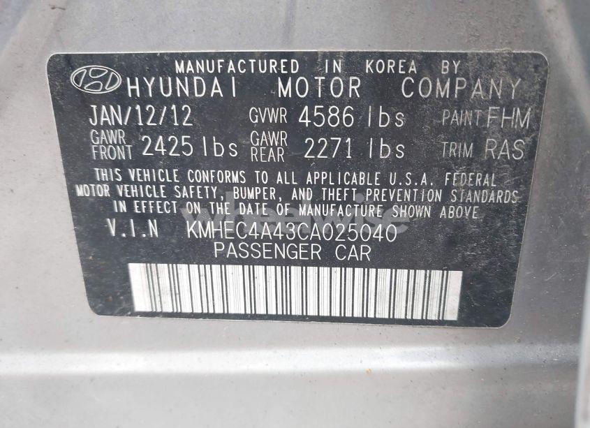 Photo 9 of 2012 Hyundai Sonata HYBRID (VIN KMHEC4A43CA025040)