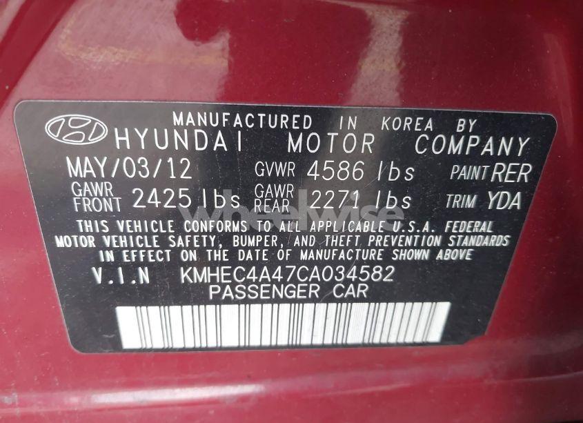Photo 9 of 2012 Hyundai Sonata HYBRID (VIN KMHEC4A47CA034582)