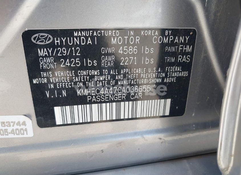 Photo 9 of 2012 Hyundai Sonata HYBRID (VIN KMHEC4A47CA036655)
