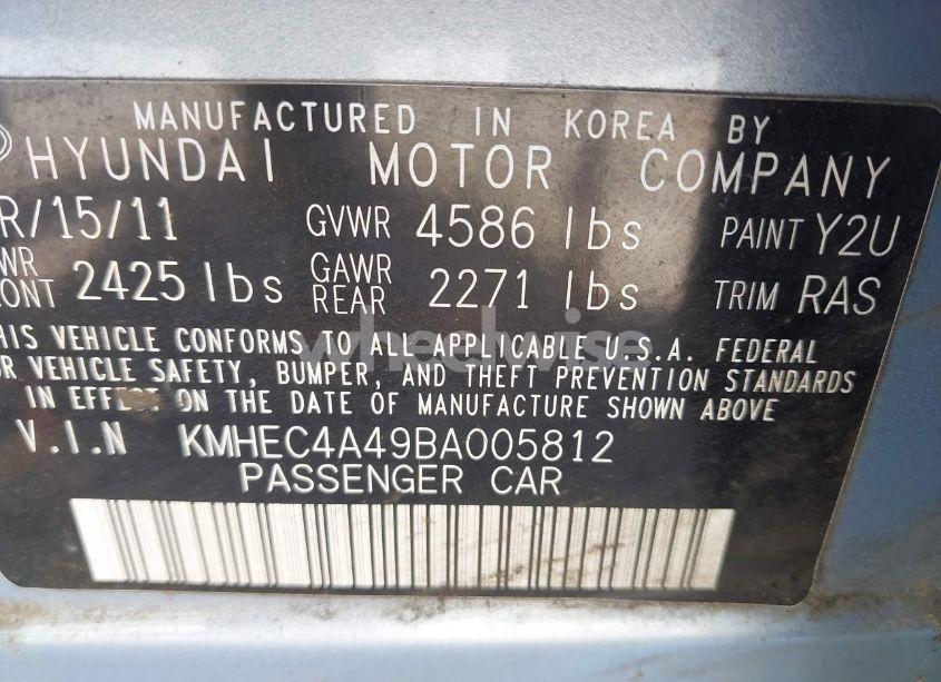 Photo 9 of 2011 Hyundai Sonata HYBRID (VIN KMHEC4A49BA005812)