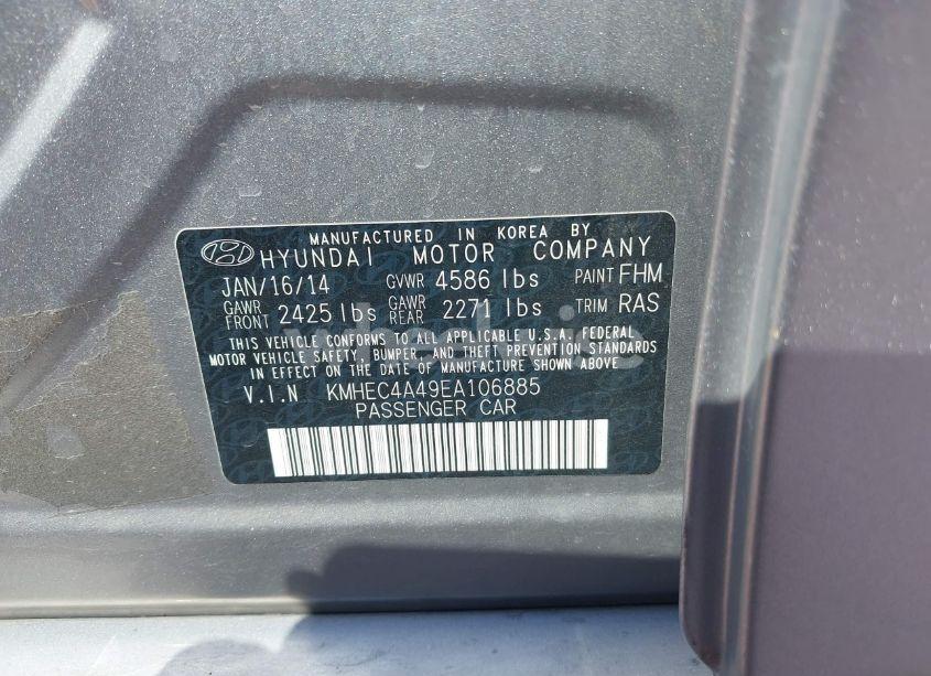Photo 9 of 2014 Hyundai Sonata HYBRID LIMITED (VIN KMHEC4A49EA106885)