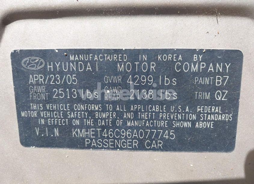 Photo 9 of 2006 Hyundai Sonata GL (VIN KMHET46C96A077745)