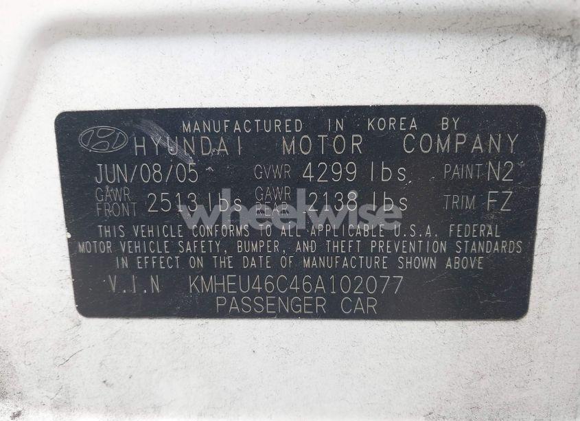 Photo 9 of 2006 Hyundai Sonata GLS (VIN KMHEU46C46A102077)